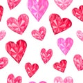 Seamless pattern pink hearts gemstone diamonds vector illustration Royalty Free Stock Photo